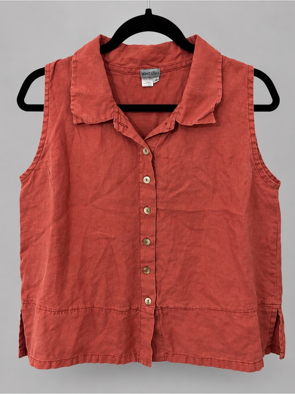 Just Jill 100% Linen Sleeveless Button Front Top Coral Medium